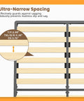 Twin Size Sag Proof Box Spring With Smooth Wooden Slats And Soft Rounded Corners shows ultra-narrow wooden slat spacing for sag prevention.