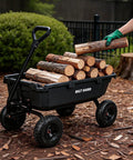 Heavy Duty Poly Garden Dump Cart With 900 Pound Capacity, 5 Cu Ft Bed, hauling logs with 10 Inch All Terrain Pneumatic Wheels