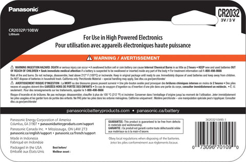 Cr2032 3V Lithium Coin Cell Batteries In Child Resistant Packaging Delivering Heavy Duty Power In A Top Shelf Ten Pack label showing usage instructions.
