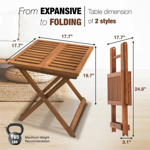 Folding Wooden Side Table, Portable And No Assembly Needed, Ideal For Outdoor And Indoor Use, Lightweight Acacia Wood