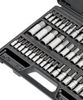 50 Piece Master Torx And Allen Socket Set In S2 Steel, SAE And Metric Hex And Star Bits in open case, variety of sizes and drives