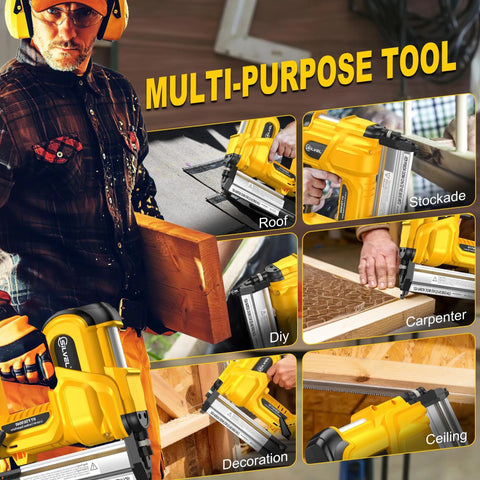Heavy Duty 18 Gauge Cordless Brad Nailer And Electric Stapler Two In One Badass Driver in use for woodworking projects.