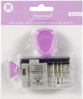 Solid Roller Date Stamp Features A Pro Three By Three Inch Size For Scrapbooking And Daily Journaling Craft Stash Gear Self Inking Roller in purple packaging.