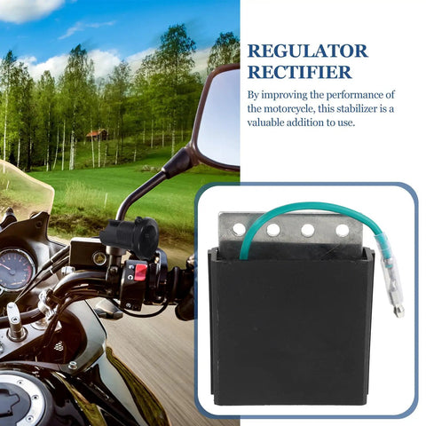 Indy Golf Cart Voltage Regulator Rectifier Replacement - Plug-and-Play Black Housing shown with motorcycle background