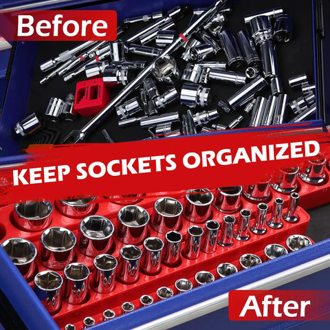 Top Notch Quarter Inch Metric Magnetic Socket Organizer Set Holds 26 Sockets With Boss Level Detachable Tray And Five Millimeter Industrial Magnet Base Sweet Upgrade For Garage Or Home Workshop Rack