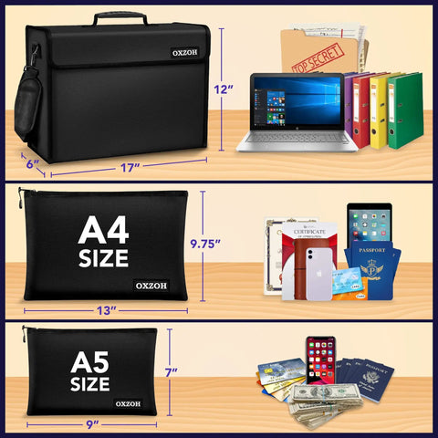 Fireproof Lockable Document Bag With TSA Approval Water Resistant XXL Safe Box For 17 x 12 x 6 Inch Papers A4 And A5 Size.