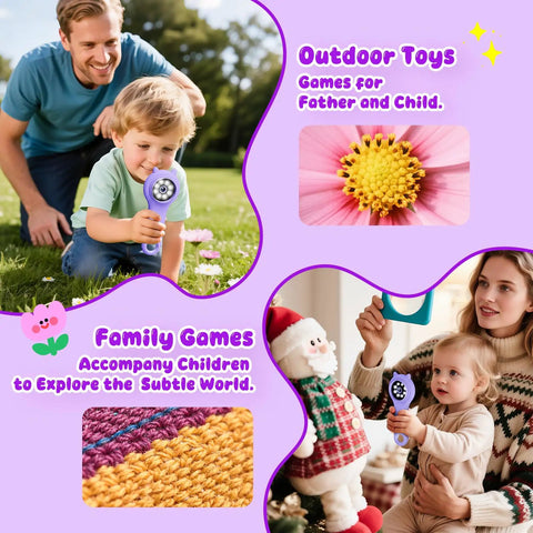 Children using Portable Kids Microscope With 2 Inch Screen And 1080P Autofocus, enjoying outdoor play and family exploration.