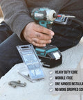 Person holding drill with 2 1/4 Inch Concrete Screws Set With RedSeal Moisture Barrier Hex Head 12 Pack Pro Grade and drill bits