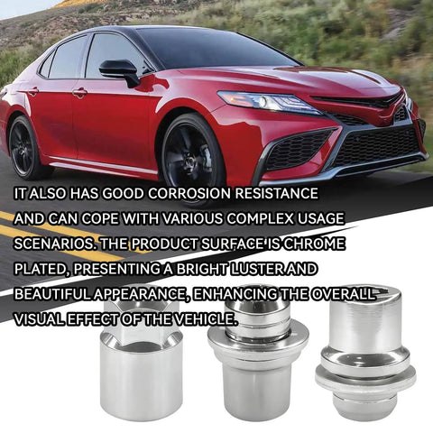 M12x1.5 Wheel Lock Lug Nuts Set 4 Pcs Anti Theft Chrome Locking Lug Nut Kit With 1 Key Replacement beside red car