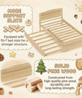 Solid Pine Twin Bed Frame With Pull Out Trundle showing slatted support structure, emphasizing durability and natural wood finish.