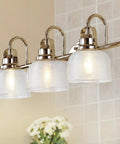 Brass Gold Sleek 25.25-Inch Modern Bathroom Vanity Light 3-Light LED Wall Sconce With Clear Glass Bell Shades For Mirror Hallway Kitchen ETL Listed LED Bulbs Included Lit