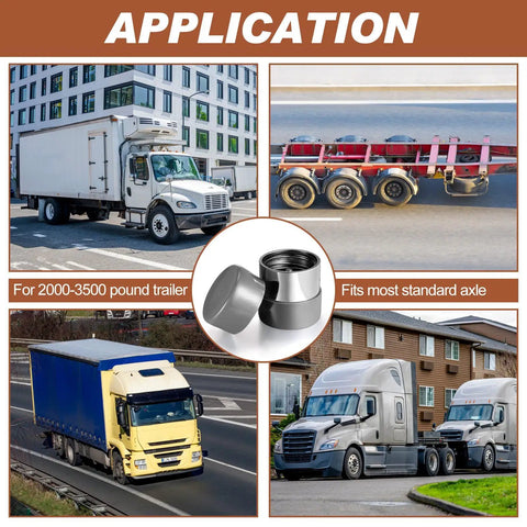 4 Pack Road Ready Rubber Trailer Bearing Dust Caps And Bearing Bras, 1.98 Inch Wheel Hub Covers For Boat Trailers in application collage.
