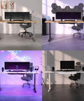 Under Desk Cable Management Net For A Clean Hidden Cord Setup in a modern home office and gaming desk setup, showcasing tidy desks with hidden wires.