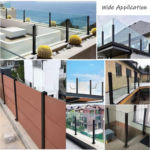 Adjustable Glass Railing Post Kit Dang Solid For Decks And Balconies Top Shelf 304 Stainless Steel Rust Resistant displayed on various deck installations.