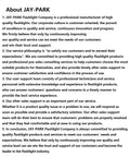 About JAY-PARK Flashlight Company mission statement and customer service philosophy description text.