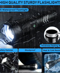 Rechargeable 1.5 Million Lumen Tactical Flashlight With Zoomable Beam, 5 Modes, Waterproof, Long Battery Life for Camping