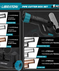 LIBRATON pipe cutter set, 5 pcs in blow-molded case; copper, aluminum, and PEX tube cutters with deburring tool, blue