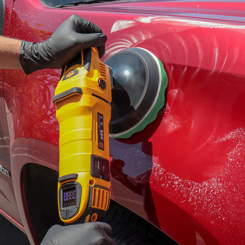 Pro Buffing And Polishing Kit For Car Detailing, 6 Pad Set With Five Waffle Foam Pads And One Wool Pad, 8 Inch Polisher in use