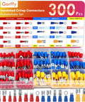Gorffy 300Pcs insulated crimp connectors kit with color-coded male/female spade terminals in a plastic box (0.5–6.0 mm2)