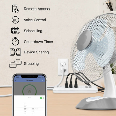 WiFi Smart Power Strip With USB Ports Four Outlets Voice Control With Alexa And Google Assistant No Hub Needed next to fan