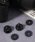 Two Pack Thumb Screw Camera Quick Release Adapter 1/4-20 Female To Male Thumbscrew with Rubber Pads and Anti Slip Washers on a gray surface.