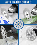Slick Cut Twenty Piece Diamond Coated Cutting Wheels Compatible With Dremel Rotary Tools in various applications on stone and ceramics.
