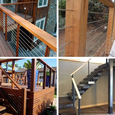 Deck and staircase railings with One Eighth Inch Stainless Steel Cable With Cutter, 7x7 Strands Construction, T316 Outdoor Wire Rope