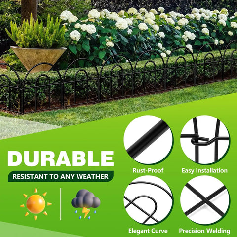 Customizable Decorative Garden Fence Kit With 20 Black Metal Panels 21.67 Feet Long And 17 Inches High Easy Tool Free Setup Rust Resistant And Durable Yard Fence For Pets Animal Barrier Garden Border