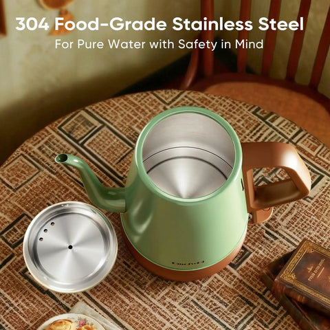 Gooseneck Electric Kettle 1L For Precise Pour Over Coffee And Tea Stainless Steel BPA Free Green Finish