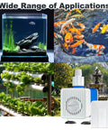 Fountain Pump 400GPH Submersible Water Pump 25W with 6 Point 5 Ft Cord displayed with applications in fish tanks, ponds, and gardens.