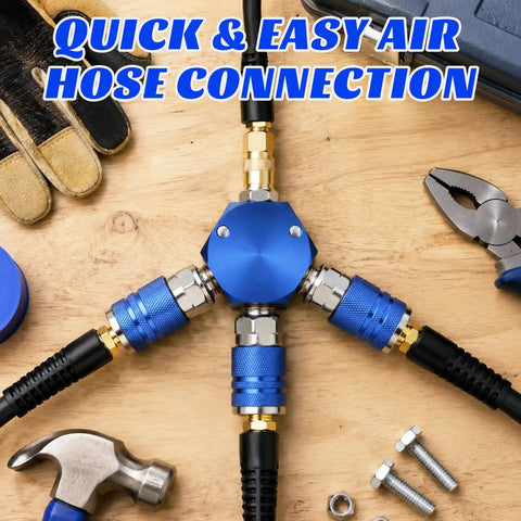 Quarter Inch NPT 3 Way Air Hose Splitter With Quick Connect Fittings Lets You Run Three Tools At Once Hex Aluminum Body