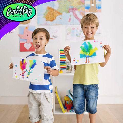 Two boys holding arts and crafts projects using One Stop Arts And Crafts Kit For Kids And Toddlers With A Seriously Huge Supply Of Pipe Cleaners