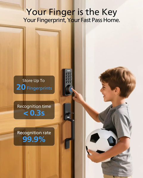 No Sweat Wireless Smart Front Door Lock Featuring Fingerprint Keyless Entry Deadbolt Smartphone App Control Auto Locking Latch Water Resistant Housing Quick Mount Hardware For Main Entry Door