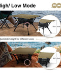 Dipper Camping Table Lightweight Portable Folding Table With Mesh Storage Net Adjustable High Low Heights setup on beach
