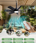 Person holding remote for 28 Inch Outdoor Ceiling Fan With Light And Remote Plug In Portable Waterproof Hanging Fan For Camping Patios Porch And RV With 6 Speeds Reversible 3000K To 6000K LED.