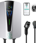 Level 2 EV Charger 48 Amp Indoor Outdoor With SAE J1772 Connector And NEMA 14 50 Plug 25 Ft Cable Start Charge Timer WiFi Enabled