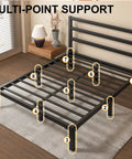Heavy Duty Metal Platform Bed Frame With Attached Headboard And Dead Silent Construction In Premium Matte Black Finish, showing multi-point support.