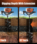 Gas Powered Auger Post Hole Digger With 72cc Engine Includes 6 Inch And 8 Inch Drill Bits Two Extension Rods 31.5 And 15 Inches