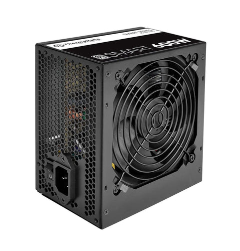 Beefy 600W ATX Power Supply With 80 Plus Certified Efficiency And Active PFC, rear view with fan and power switch