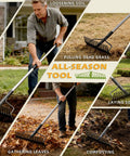 2-In-1 49 Inch Metal Garden Rake For Weeding And Loosening Soil Digs Deep Rakes Leaves Breaks Up Compacted Dirt Levels Stones Tool
