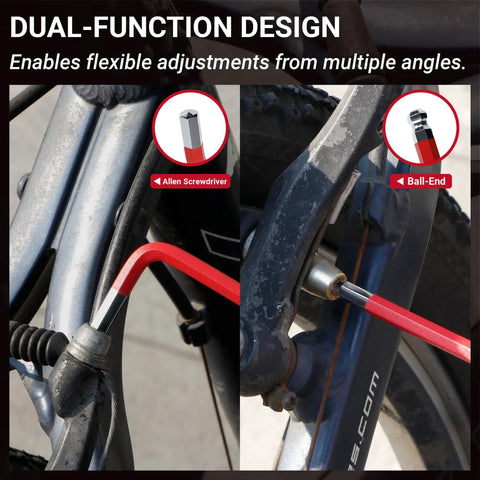 Jumbo 13-Piece SAE Hex Key Set With Extra Long Ball End Wrenches Heavy Duty CR-V Steel L Keys in use on a bicycle frame