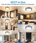 Living room and dining room setups with 65W Dimmable LED Flush Mount Ceiling Light With Remote showing color temperatures.