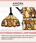 Arched Tiffany Style Floor Lamp With Stained Glass Shade In Tan Yellow Brown Antique Vintage Look For Bedroom And Living Room 62 Inch Tall LED Ready And E26 Bulb Compatible Ideal Reading And Gift Decor