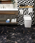 Marble Peel And Stick Floor Tiles Black 12 By 12 Inch 15 Pack Easy Install Self Adhesive Waterproof Vinyl Flooring for Bathroom