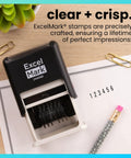 Hella Durable Self Inking Rubber Number Stamp Featuring Adjustable Six Digit Bands With Rich Black Ink  on paper with numbers.