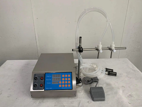 Heavy Duty Shop Grade Eight Head Digital Liquid Filling Machine Featuring Slick Diaphragm Pump For CBD Tinctures MCT Elixirs And Craft Beverages On 110V, stainless steel with digital controls.