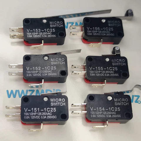 SPDT Micro Limit Switch Snap Action 3 Pin For Electronics And Automation Gear 15A 250V DC V15 Series 12 Piece Set