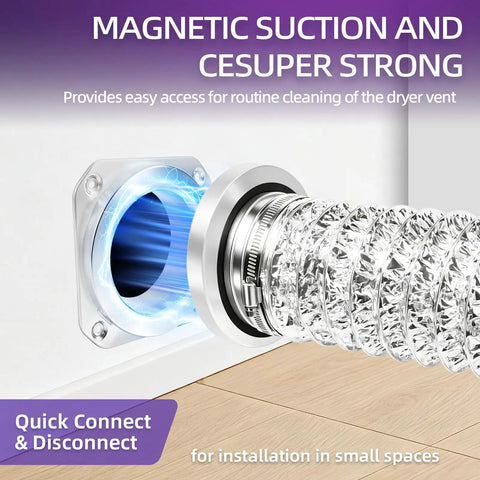 Magnetic Quick Connect Dryer Vent Hose Kit For Tight Spaces With 3.3 ft Flexible 4 Inch Duct installation close-up