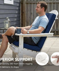 Set Of 2 Outdoor Adirondack Chair Cushions With Removable Covers And Water Repellent And Fade Resistant Faux Linen Securing Straps And Non Slip Bottom Fits Most Adirondack And Rocking Chairs In Navy on white chair
