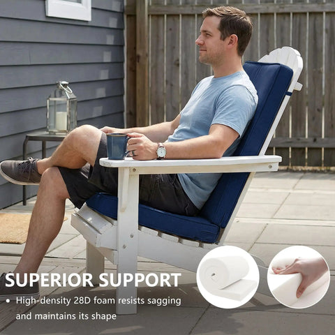 Set Of 2 Outdoor Adirondack Chair Cushions With Removable Covers And Water Repellent And Fade Resistant Faux Linen Securing Straps And Non Slip Bottom Fits Most Adirondack And Rocking Chairs In Navy on white chair